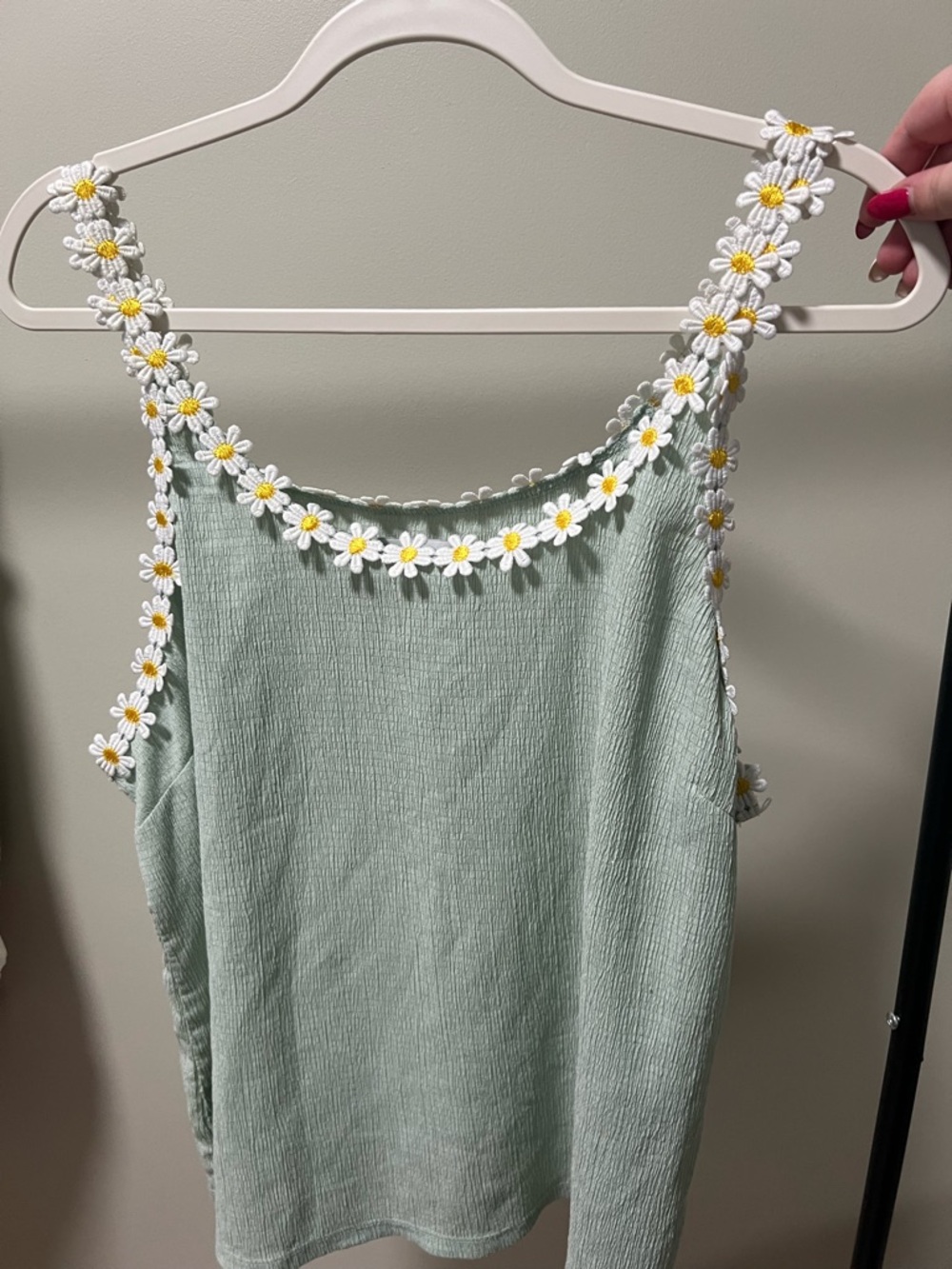 Sleeveless Daisy-Trim Sage Green Camisole